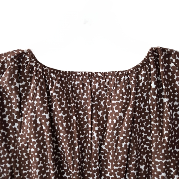 J.Crew V-Neck Smocked-Waist Top Mocha Brown Floral Size Large - Picture 6 of 12